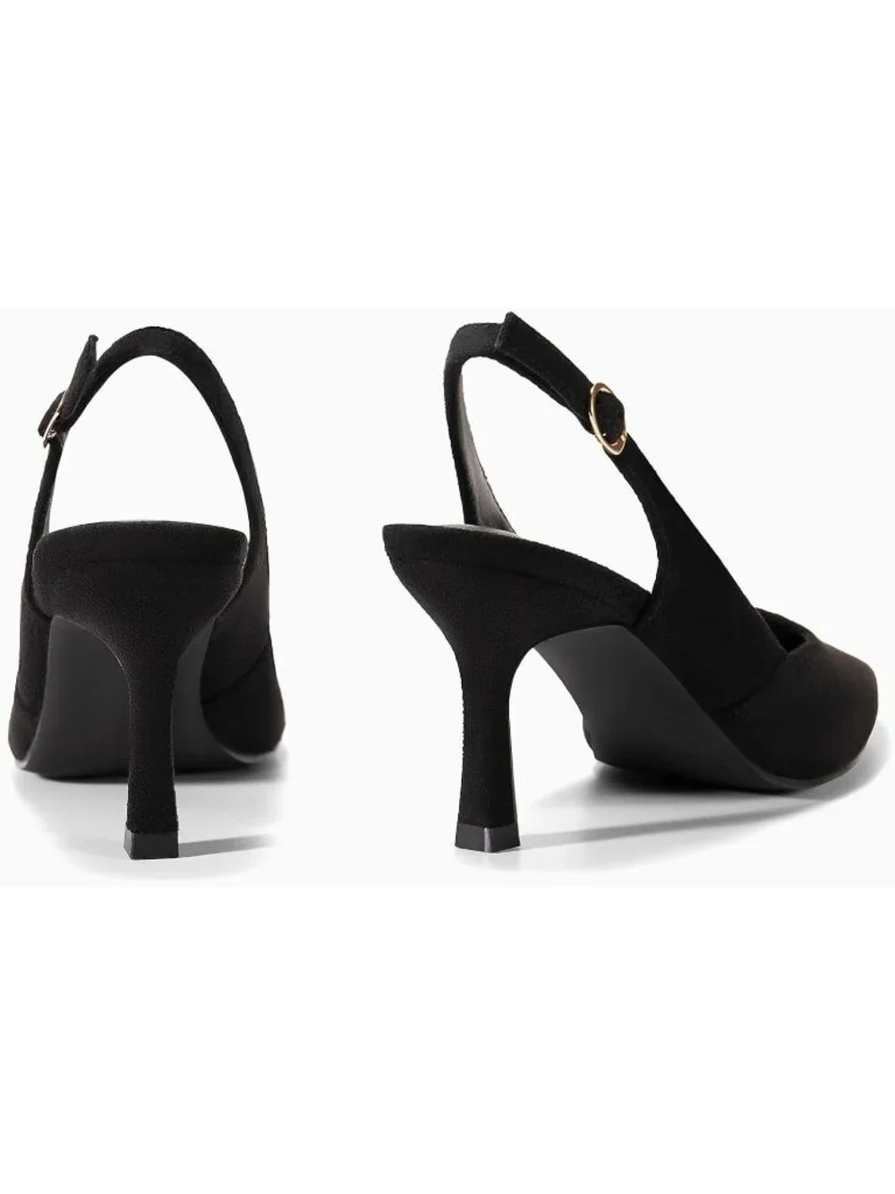 Women's Black Suede Faux Leather Slingback Pointed Toe Backless Wedding Pumps - Picture 3 of 5